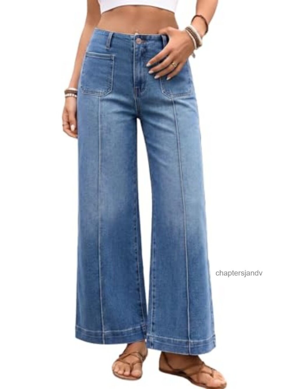 EMMIOL Women's High Waisted Cropped Wide Leg Jeans Front Seamed Baggy
